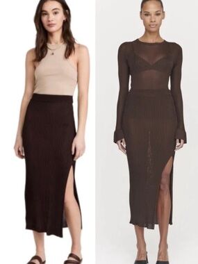 Ninety Percent Rib Split Front Midi Skirt Truffle
